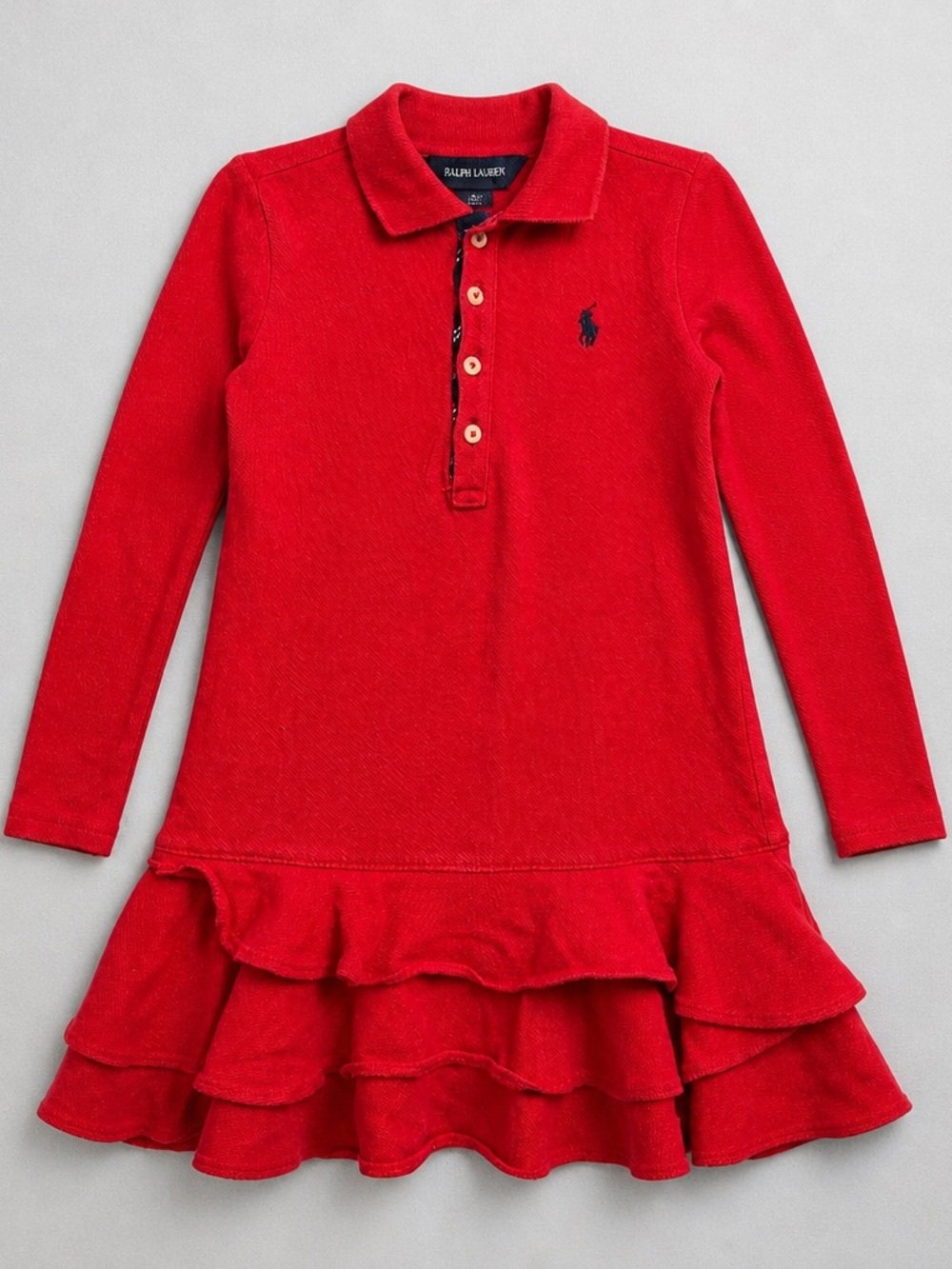 Ralph Lauren Red Long-Sleeve Polo Dress with Ruffle Hem size 2T
